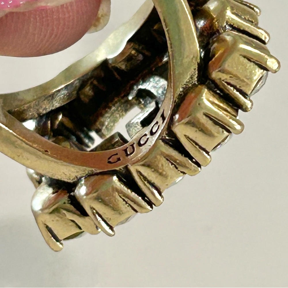 Gucci Gold Tone Metal Rhinestone Ring - Picture 5 of 8
